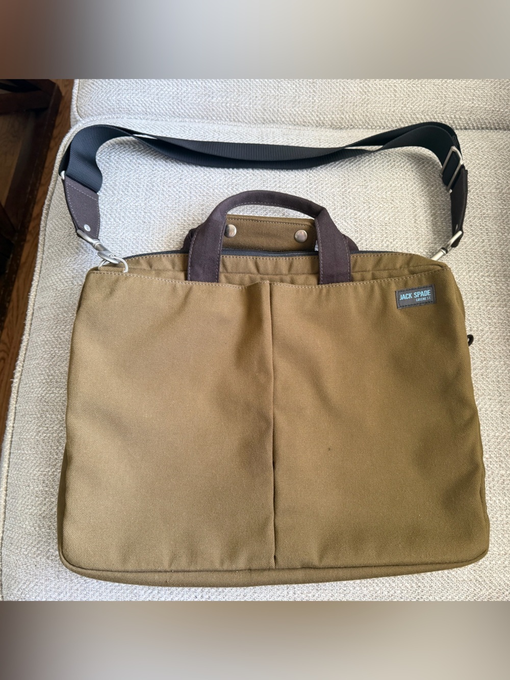 Jack Spade Greene St medium shoulder messenger bag orange lining heavy canvas